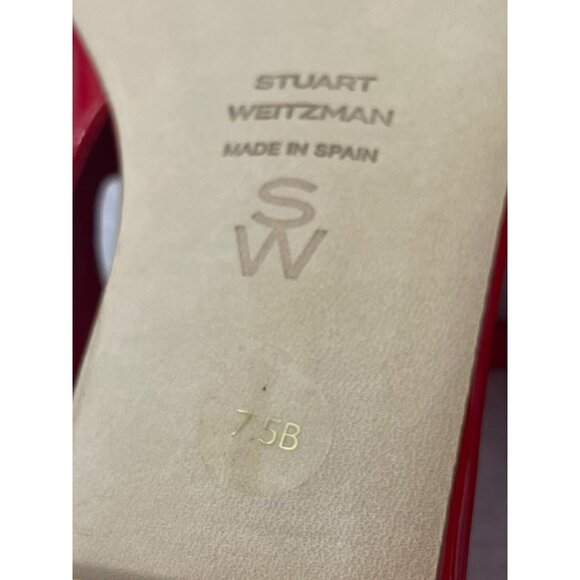 Stuart Weitzman $475 Claris Red Patent Leather Rhinestone Slingback 7.5 NEW - Picture 7 of 10